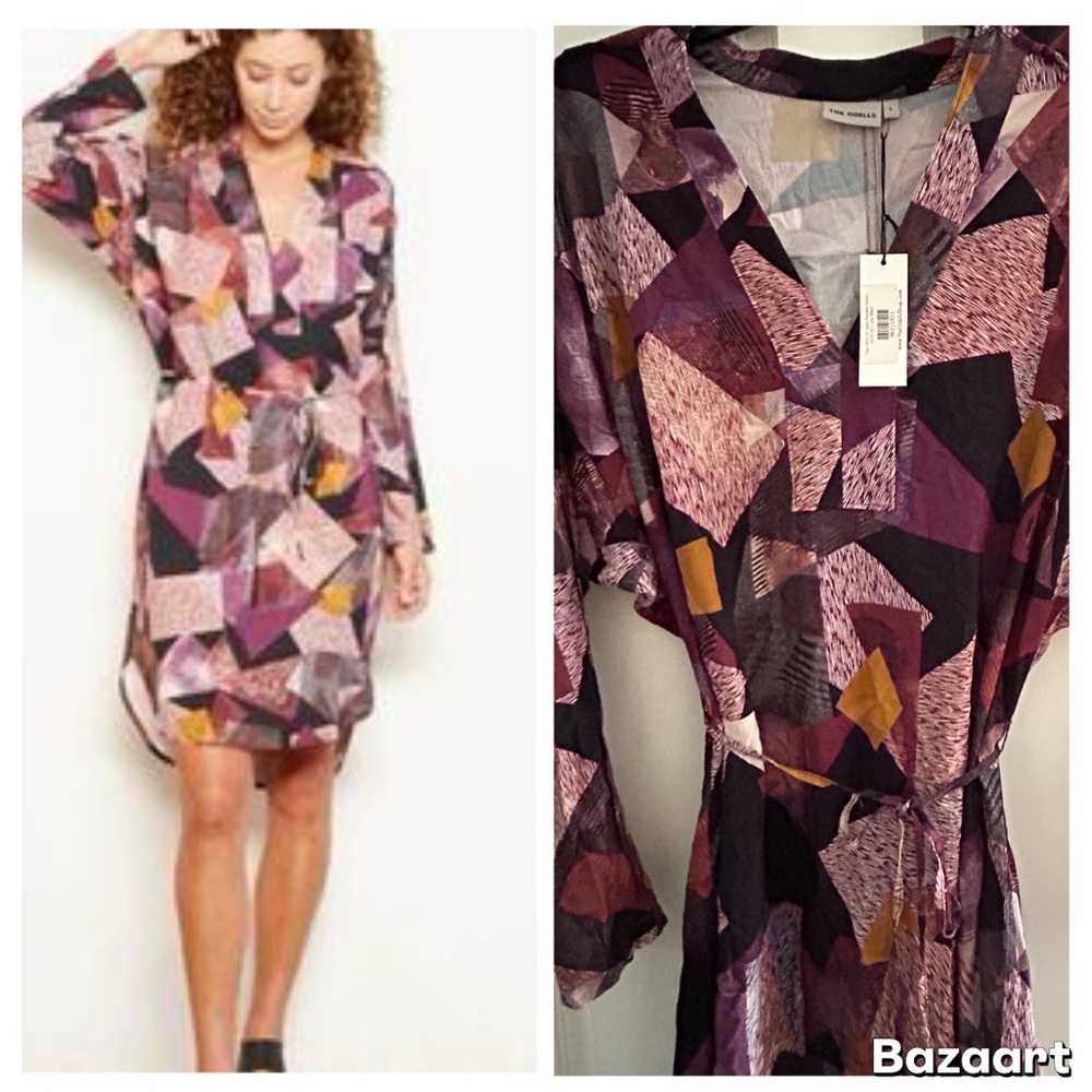 NWT THE ODELLS |Split Placket Dress in Geo Plum